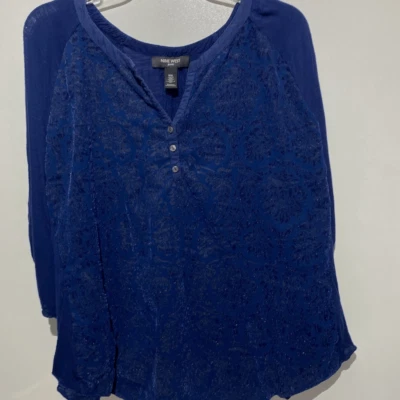 Blusa Nine West Jeans Para Mujer Azul Floral Cuello Dividido Rolltab Manga 3/4 Talla XXL Foto 1 de 4