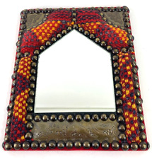 Egyptian Kilim Rug Carpet Mirror With Carved Metal Red Home Hanging Decoration