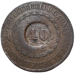 Brazil 40 Reis 1832 copper coin Overstruck. - Picture 1 of 2