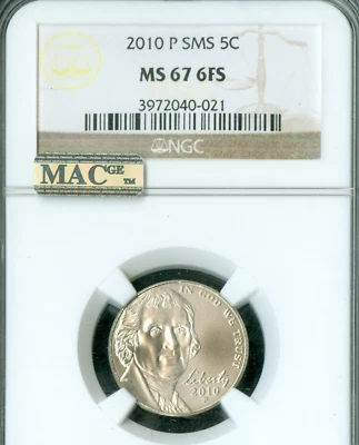 2010 P JEFFERSON NICKEL NGC MS67 FS SMS  PQ  MAC SPOTLESS  * - Image 1 of 2