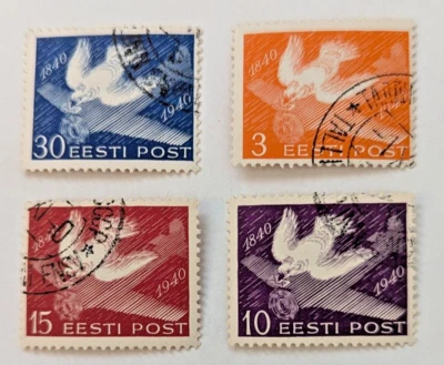 4 1940 Эстония б/у почтовые марки перевозчик голубь и самолет 3, 10, 15, 30 Eesti - Изображение 1 из 4