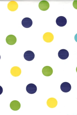 Oilcloth Fabric Polka Dots Tokyo Blue & Yellow on White Sold in Yards or Bolts - Image 1 of 2