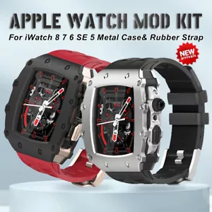 Kit mod custodia cinturino in acciaio per Apple Watch Series 8 7 SE 6 5 4 44/45 mm - Foto 1 di 31