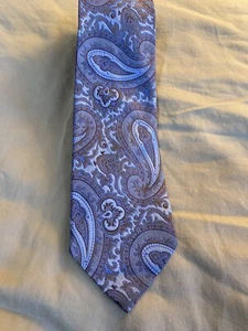 CLAUDIO MARINETTI Made In Italy Silk Blue & Bronze Dramatic Paisley 61”x3.75” - Picture 1 of 4
