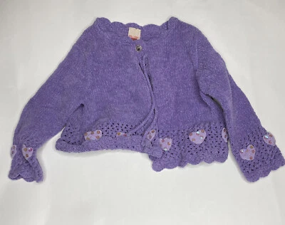 April Cornell Girls Size 4 Lavender Purple 100% Cotton Heart Cardigan Sweater - Image 1 of 4