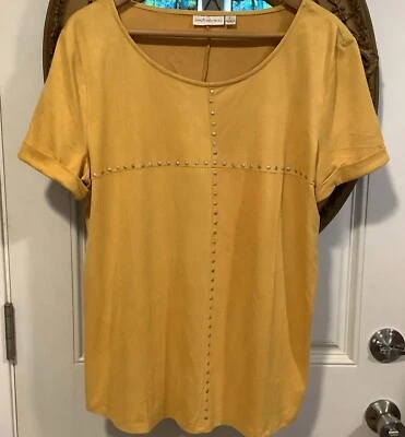 John Paul Richard Mostaza Longlook Imitación Gamuza Tachuelas Puño Mangas Cortas Top L Foto 1 de 4