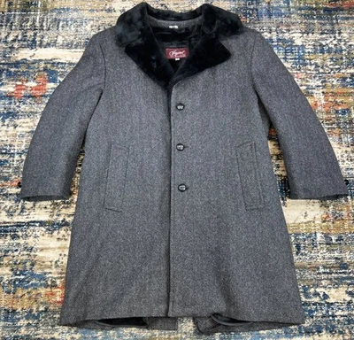 Vtg Haggar Imperial Wool Tweed Sherpa Overcoat Mens Sz 44L Shearling Fur - Image 1 of 4