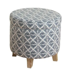 Navy Blue Geometric Large Round Ottoman, Upholstered Storage for Home Decor - Picture 1 of 8
