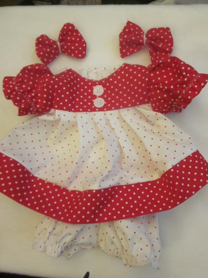 CPK doll clothes/16-18 inch/red polka dot dress/bloomers/hair bows - Image 1 of 1