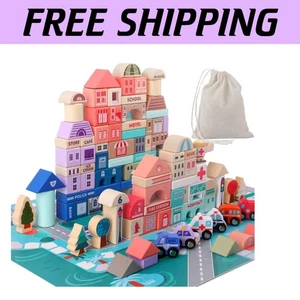 115-Piece Wooden Building Blocks Set for Creative City Construction Play - Picture 1 of 11