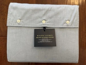 NWT Ralph Lauren KING Organic Reversible Oxford Duvet Cover White Blue Cotton - Picture 1 of 5