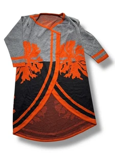 Bashar Damen Cardigan vorne offen Longline Strick Blumen grau orange schwarz Medium - Bild 1 von 10