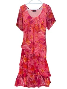 Vintage Phool Floral Midi Dress Layered Ruffles Pink Orange Yellow Size 12 - Picture 1 of 5