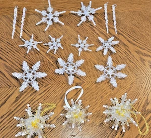 12 handgefertigte Perlen Schneeflocke klar, Perle Schneeflocke Weihnachtsschmuck - Bild 1 von 9