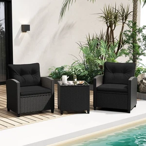 3 Piece Rattan Patio Furniture Set Outdoor Garden Chairs & Table with Cushions - Picture 1 of 12