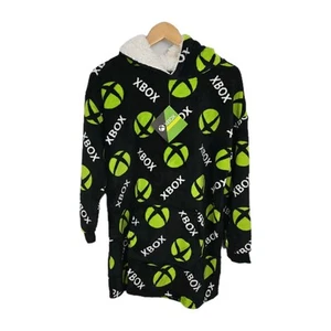 Xbox Wearable Blanket Hoodie One Size Sherpa Lined Black Green Logo NWT - Picture 1 of 10