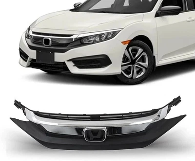 Parrilla superior del parachoques delantero negra con cromo para Honda Civic 2017 2018 2019 Foto 1 de 4