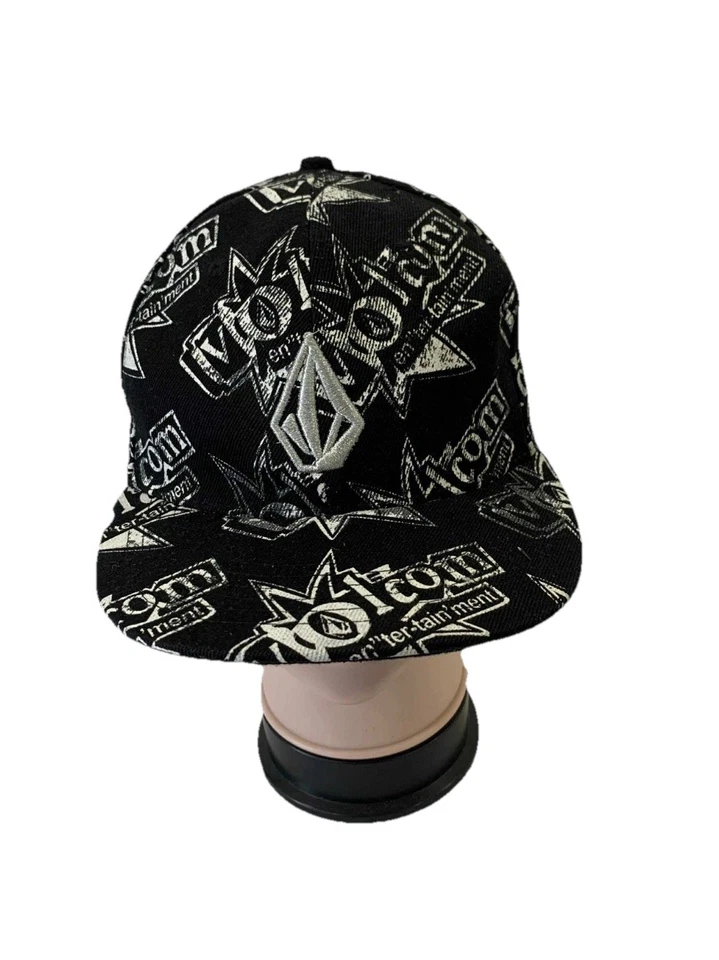 Sombrero ajustado Volcom talla 7 negro blanco estampado de logotipo ropa de calle Y2K skate #K1 Foto 1 de 4