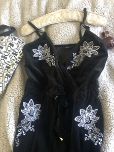 River Island Velour Jumpsuit With Floral Embroidery, Stunning For Summer Nights! - Picture 1 of 11