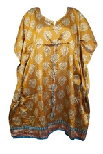 Bohemian Brown Short Kaftan Printed Kimono Sleeves Beach Cover Up Dresses 3XL