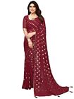 Women's  New Maroon Printed Georgette Saree With Unstitched Blouse Piece