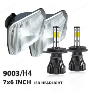 Headlight Housing 7X6 Inch H6054 H4 Semi Glass Lens Black chrome Diamond 1pair - Picture 1 of 18