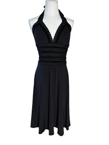 White House Black Market Dress Womens Size 8 Black Fit & Flare Halter Cocktail - Picture 1 of 6