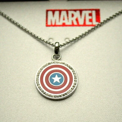 Marvel Comics Captain America Shield Channel Set SS Necklace Pendant New NOS Box Foto 1 de 4