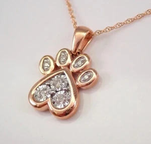 2Ct Lab Created Diamond Dog Paw Pendant Necklace 14k Rose Gold Plated 925 Silver - Picture 1 of 3