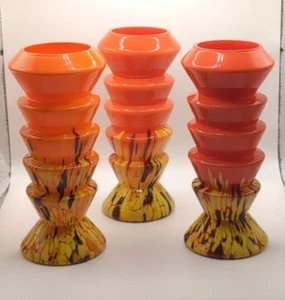 Steinwald / Tomschick Art Deco Czech Splatter Glass Vase Set of Three 7" - Picture 1 of 18