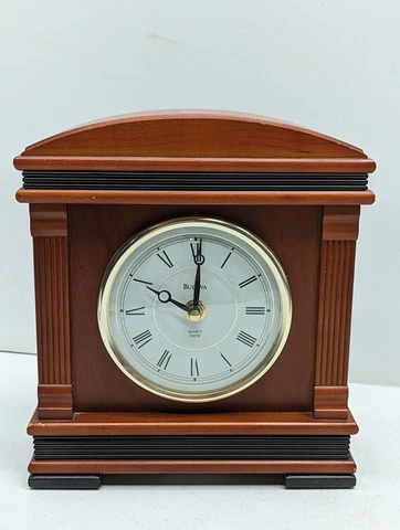 Bulova Rosewood/Black Trim Mantel Quartz Clock with Chime Cover