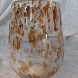 Handgeblasene Kunst Glasvase mit braunen Flecken & goldener Farbe Glitzer Einschlüsse - Bild 1 von 9