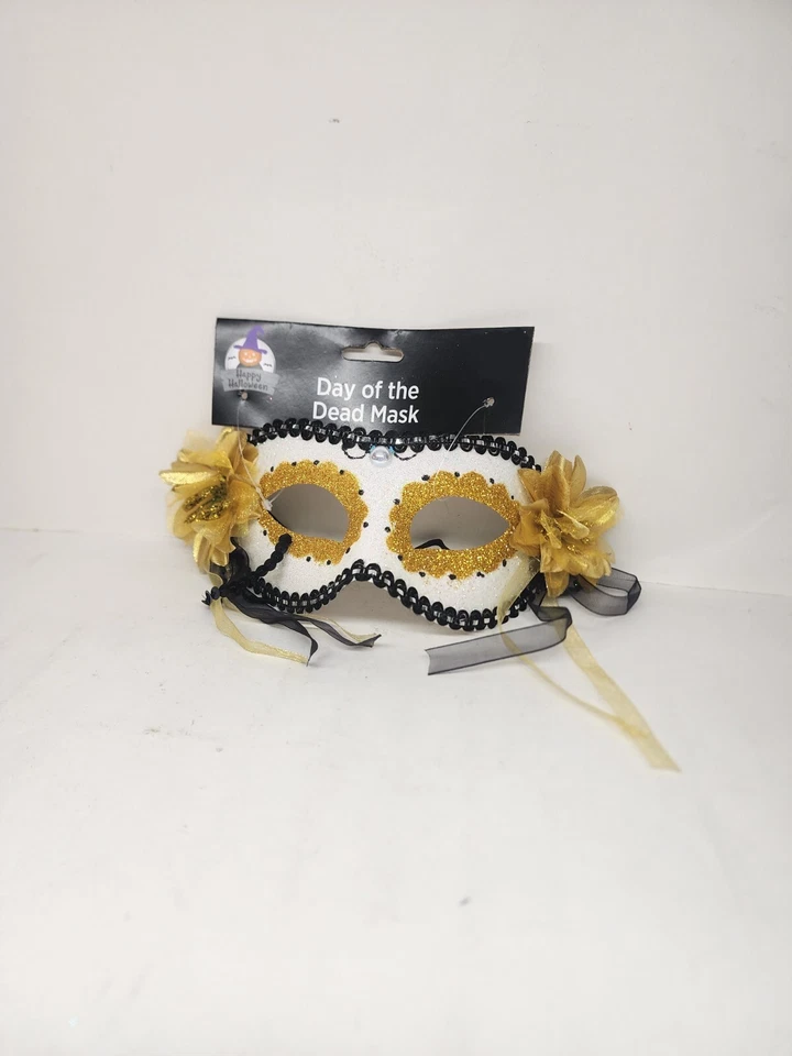 Day of the Dead/Masquerade Mask Venetian/Party/Mardi Gras/Costume White/Orange  - Image 1 of 2