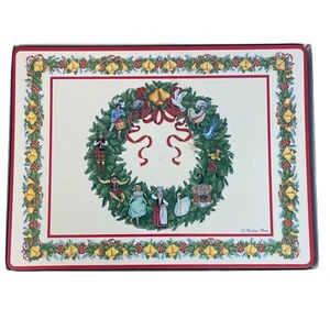 Vintage Set 4 Marlene Moore Pimpernel Christmas Table Mats 12 X 9" Cork Back VGC - Picture 1 of 10