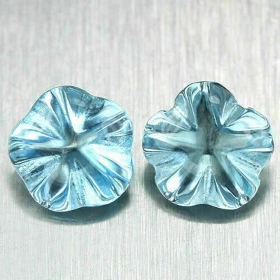 Pair of Carved Flower Genuine Natural Mined Topaz Gemstones - Image 1 of 4
