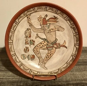 Vtg 9" Red Clay Aztec Mayan Art Pottery Wall Plaque Figurine Decor Terra Cotta - Picture 1 of 2