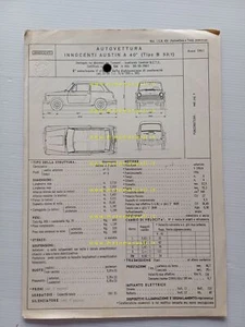 Innocenti Austin A 40 1961 scheda omologazione DGM Motorizzazione Facsimile - Foto 1 di 3