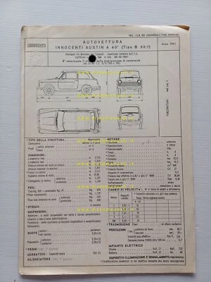 Innocenti Austin A 40 1961 scheda omologazione DGM Motorizzazione Facsimile - Immagine 1 di 3