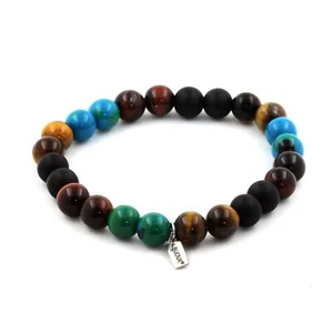 Bracelet Tiger Eye Beads Red + Chrysocolla + Matte Black Onyx + Made in - Picture 1 of 6