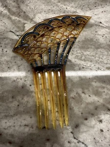 Antique Vintage Art Deco Celluloid Hair Combs With Blue Rhinestones Beautiful - Picture 1 of 8