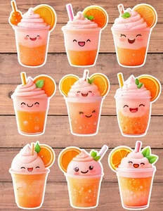Kawaii Orange Soda Vinyl Die Cut Stickers Set Scrapbooking Laptop Waterbottle - Picture 1 of 1
