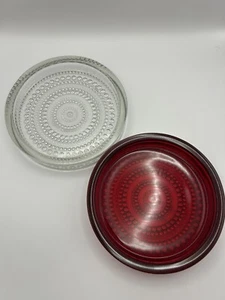 Pair Vintage MCM Littala or Nuutajarvi Glass Kastehelmi Dishes by Oiva Toikka - Picture 1 of 9