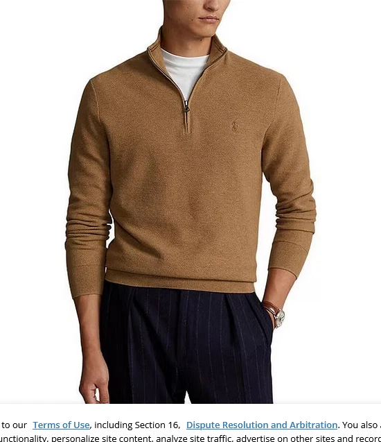 Polo Ralph Lauren Suéter Grande y Alto Tejido de Malla Algodón Cuarto de Cremallera, Marrón, XLT Foto 1 de 1