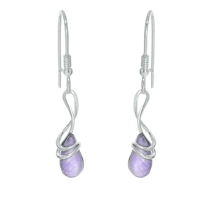 925 Sterling Silver Genuine Amethyst Drop Dangle Earrings Free Gift Bag - Picture 1 of 1