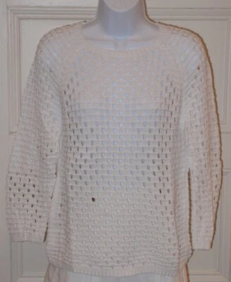 Suéter COTTON BY AUTUMN CASHMERE Para Mujer Blanco Suelto Tejido Algodón Cuello Redondo Talla M Foto 1 de 4