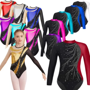 Kids Girls Dancewear Ice Skating Ballet Dance Leotard Shiny Dancing Jumpsuit - Picture 1 of 98