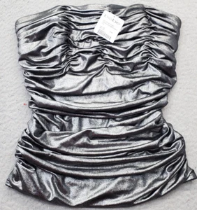 Bebe Ruched Tube Top Womens M/L Multi Metallic Strapless Smocked Back Pullover - Picture 1 of 6