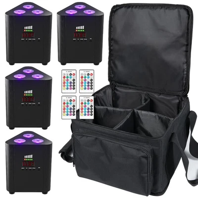 4× Air Cooling RGBW LED Wireless Rechargeable DMX Par Light Party DJ Xmas+Bag - Image 1 of 4