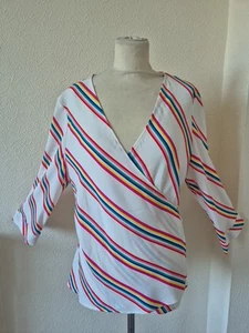 BNWT PEACOCKS cream wrap front blouse with rainbow striped design size 20 - Picture 1 of 10