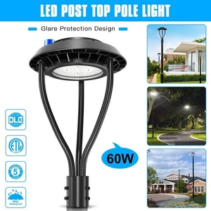 60W LED Circular Post Top Light With Photocell Outdoor Yard Security Light 5000K - Picture 1 of 10